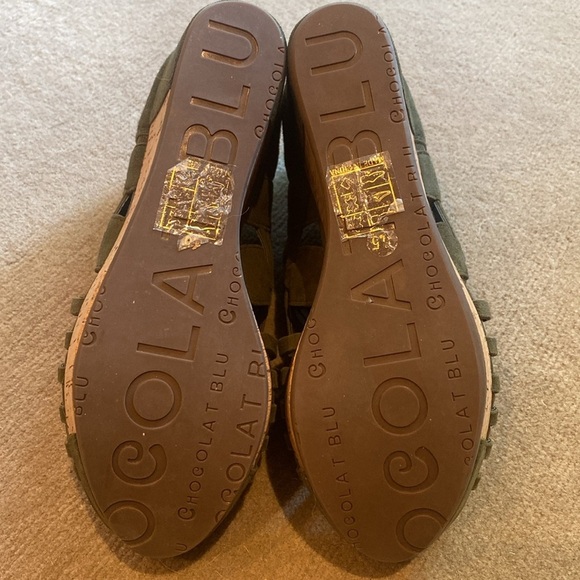 CHOCOLAT BLU Cork Wedge Platforms Sundance Free People 6.5 Olive Moss Green - Picture 8 of 10